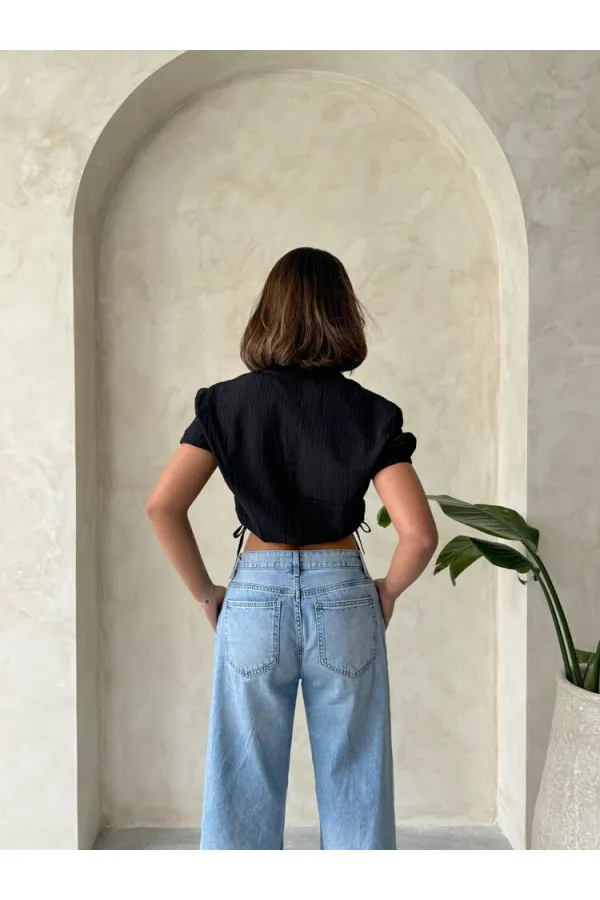 Chemise noire à poche brodée (vente en gros) | TOPSHOW