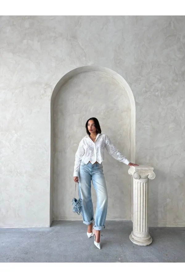 Nakışlı Gömlek - Krem | Topshow | F1932