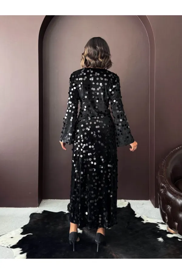 Topshow - Toptan Pullu Kadife Etek - Siyah Siyah