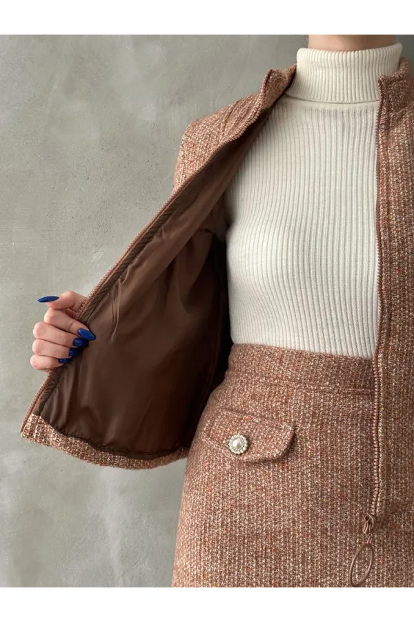 Fermuarlı Kase Toptan Mont - Koyu Kahve | TOPSHOW | F1546
