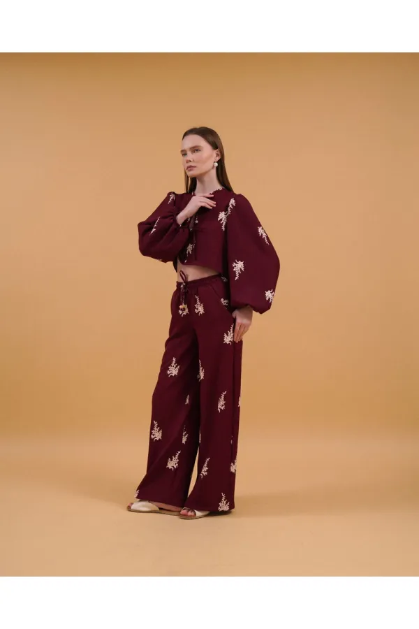 Embroidered Wholesale Trousers - Claret Red | Topshow | F1712
