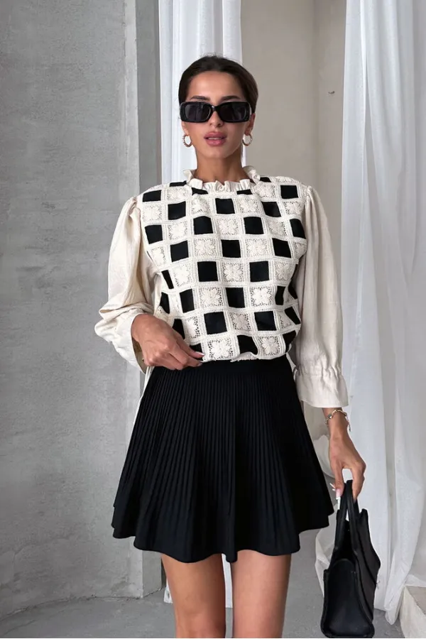 Topshow Stone Black Lace Detail Wholesale Blouse | F1693