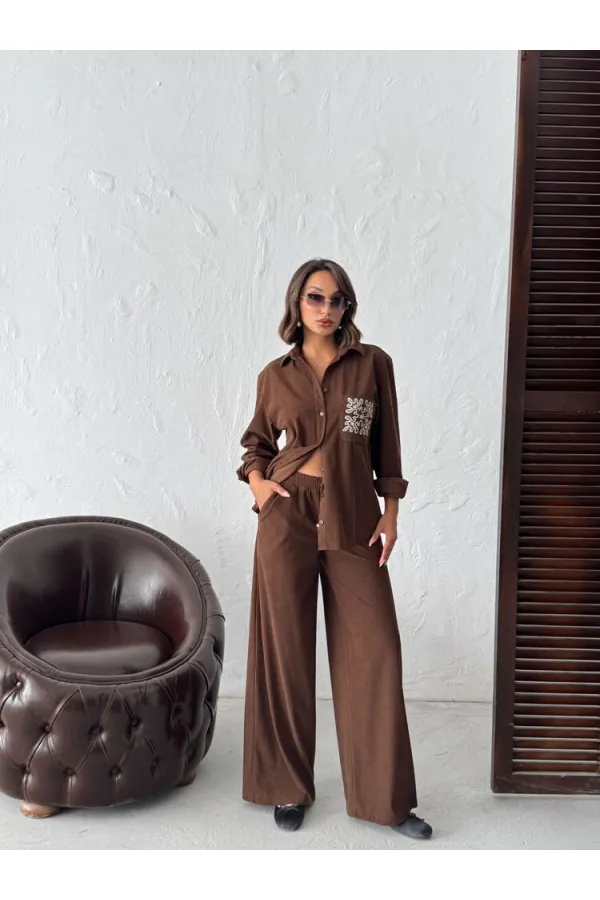 Topshow - Toptan Fitilli Kadife Pantolon - Kahve