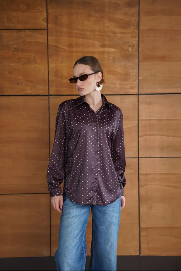 Chemise satinée à pois - Marron | F2076 - Topshow