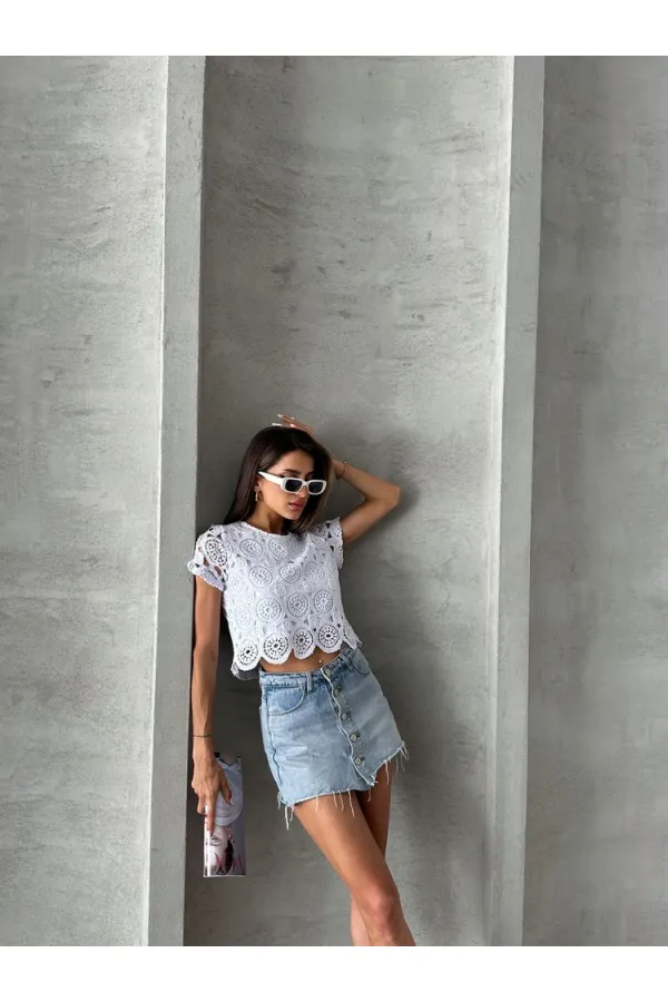 Topshow White Guipure Evening Dress Wholesale Blouse