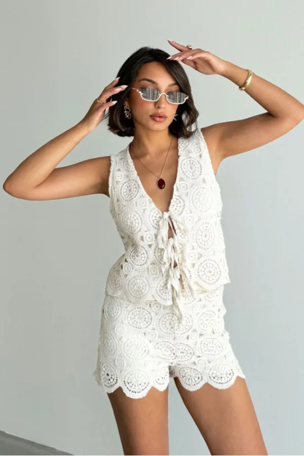 Dantel Şort - Ham | Topshow