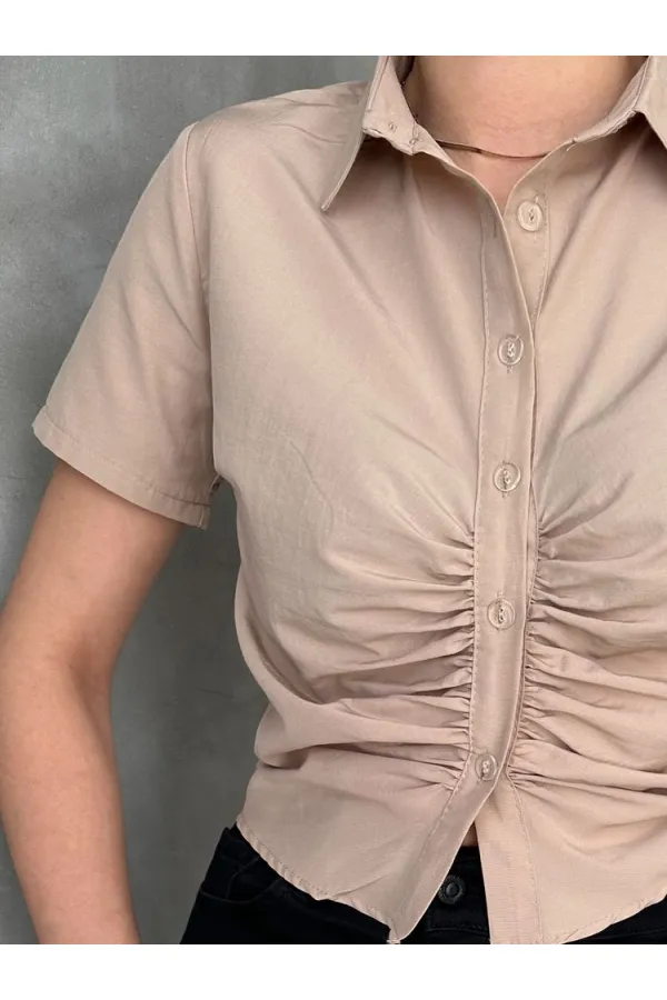 Topshow Stone-Girted Front Gathered Wholesale Blouse