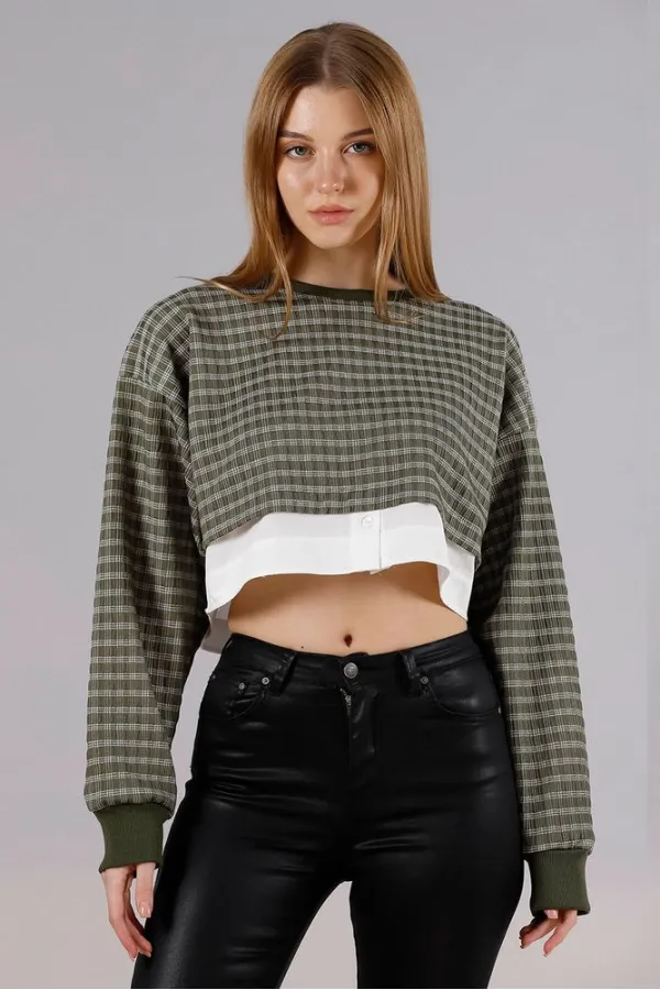 Crop Wholesale Blouse - Khaki | TOPSHOW | F1544