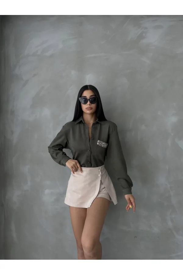 Suede Wholesale Shirt - Khaki | TOPSHOW | F1517