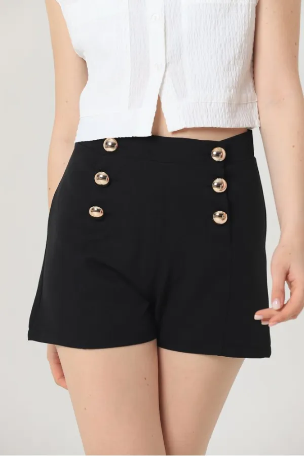 Topshow Black Decorative Buttoned Wholesale Shorts