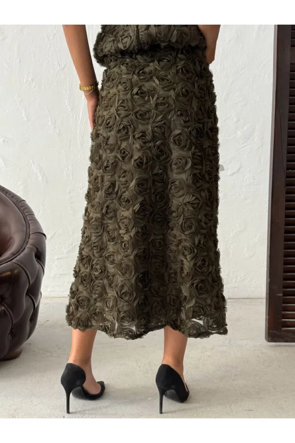 Topshow - Toptan Gül Süzüneli Etek - Haki