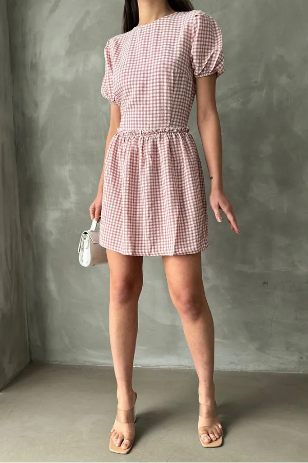 Robe Topshow à col rond poudré en gros