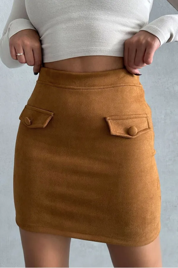 Wholesale Skirt with Pockets - Tan | TOPSHOW | F1572