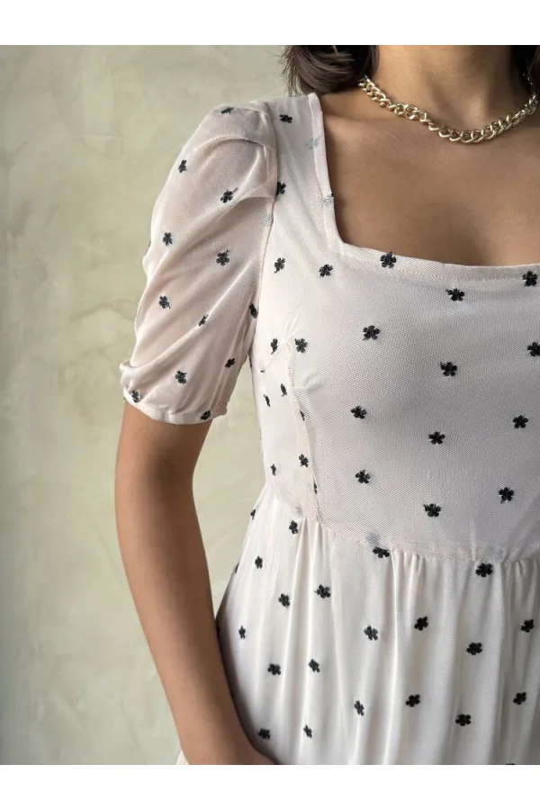 Jupe Topshow Stone à col bateau et imprimé floral, manches courtes et volantées, en gros