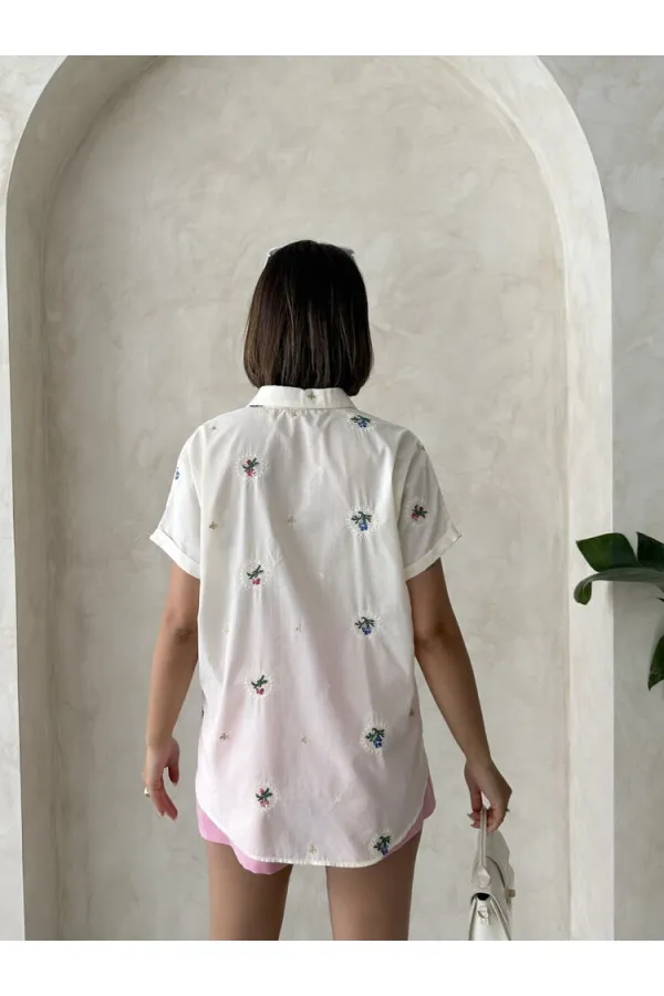 Nakışlı Toptan Gömlek - Taş | Topshow