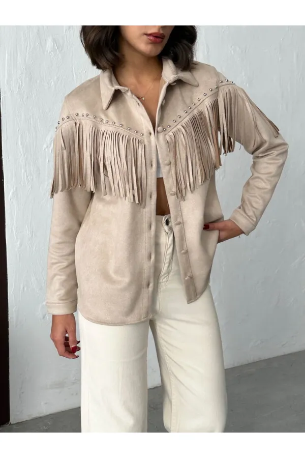 Chemises en daim scuba à franges Topshow - Pierre | F2029