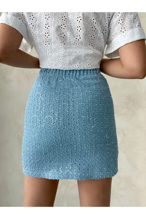 Pullu Kot Etek - Mavi Topshow