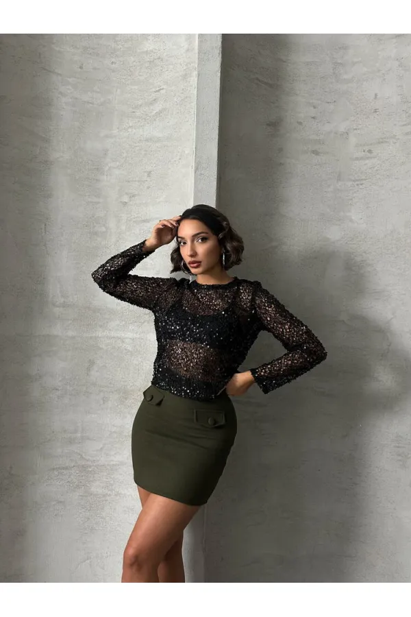 Diz Üstü Toptan Etek - Haki | TOPSHOW | F1283