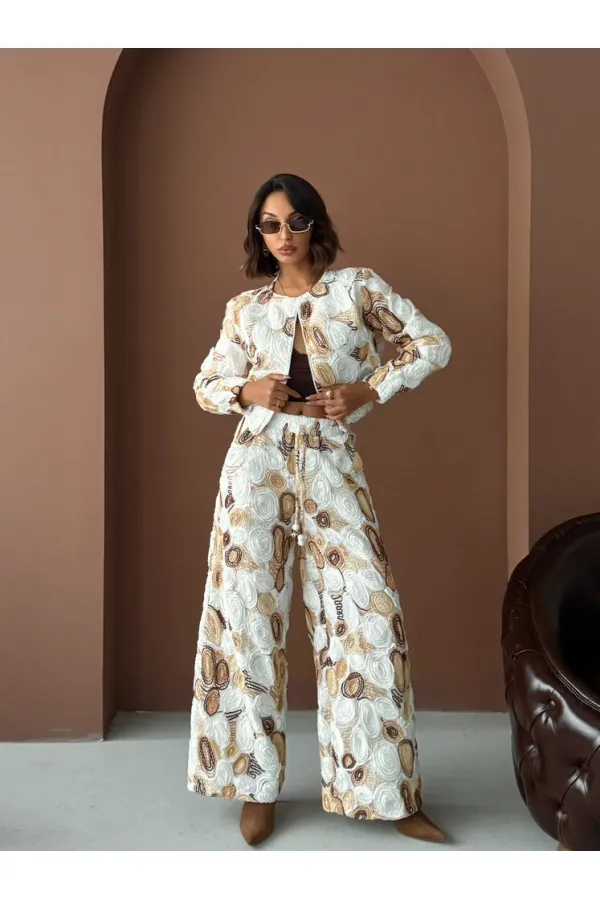 Veste zippée à motifs Topshow Wholesale – Style chic et moderne – Marron | F1975