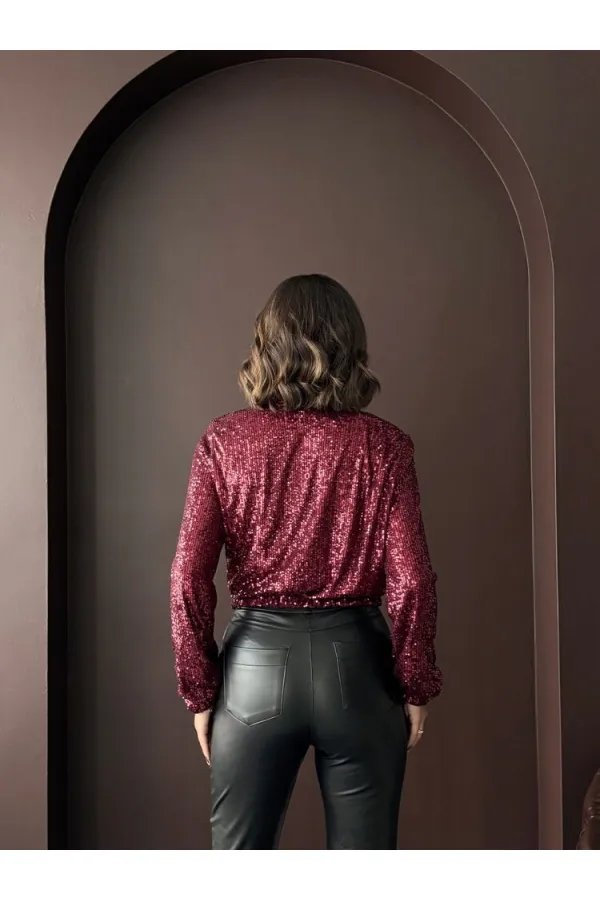 Topshow - Veste à sequins bordeaux pour femme (vente en gros) - Tenue de soirée élégante