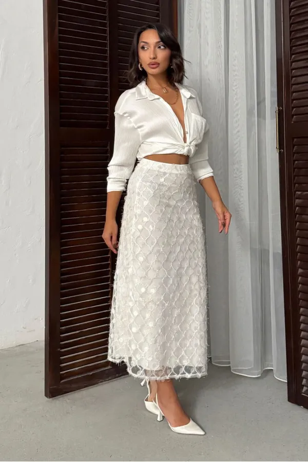 Jupe midi de soirée Topshow à sequins - Crème | Automne/Hiver 2012