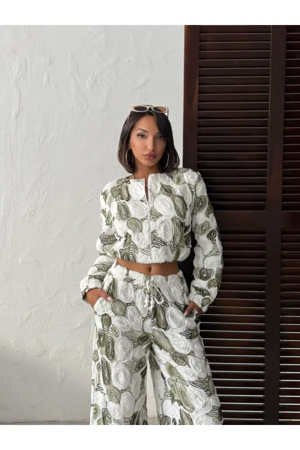 Topshow Toptan Desenli Fermuarlı Ceket – Şık Ve Modern Tarz - Haki | F1975