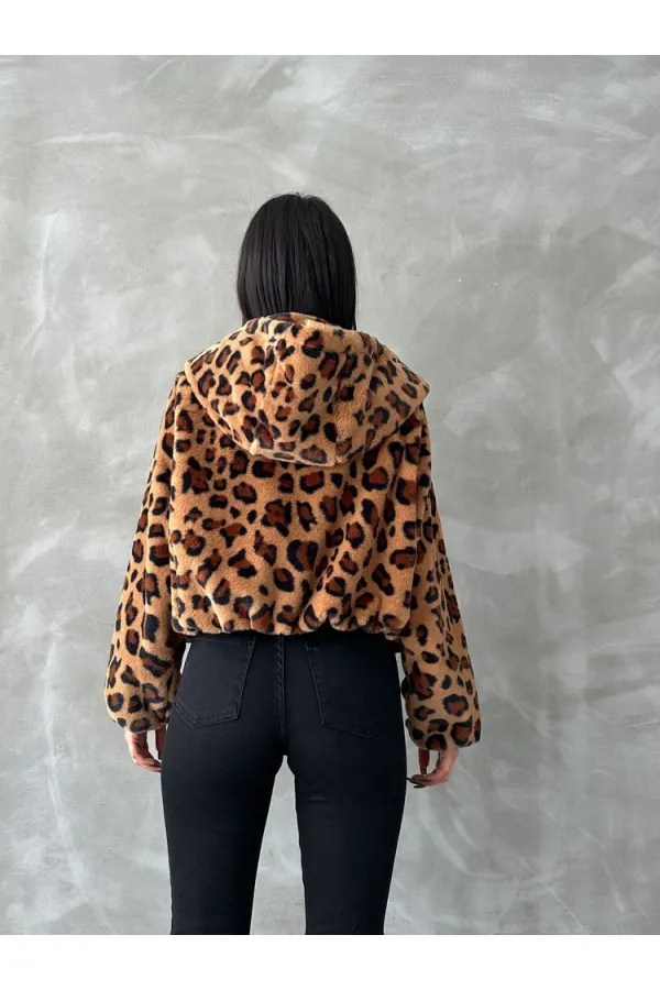 Leopar Bskılı Pejuş Toptan Mont - Camel Leopar | TOPSHOW | F1654
