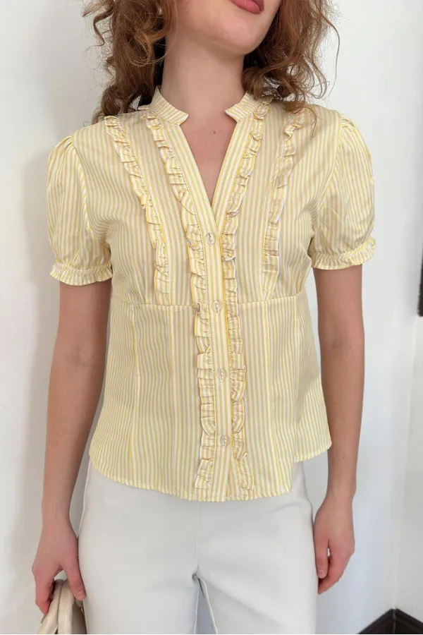 D 3021 STRIPED RUFFLED SHIRT - YELLOW D 3021 STRIPED RUFFLED SHIRT - YELLOW