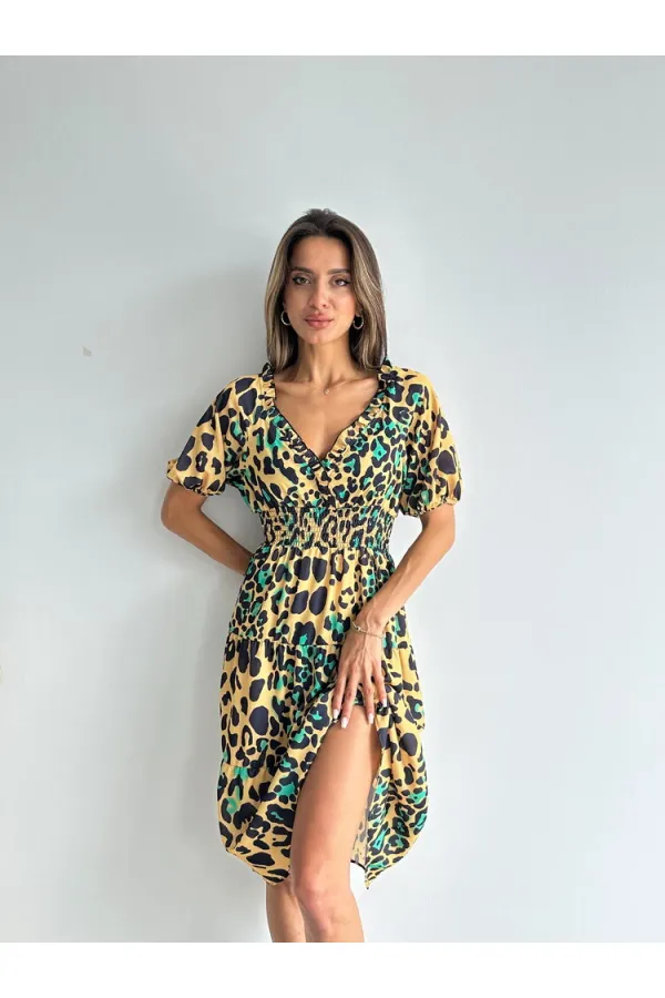 Robe longue Topshow à motif léopard et émeraude, vente en gros