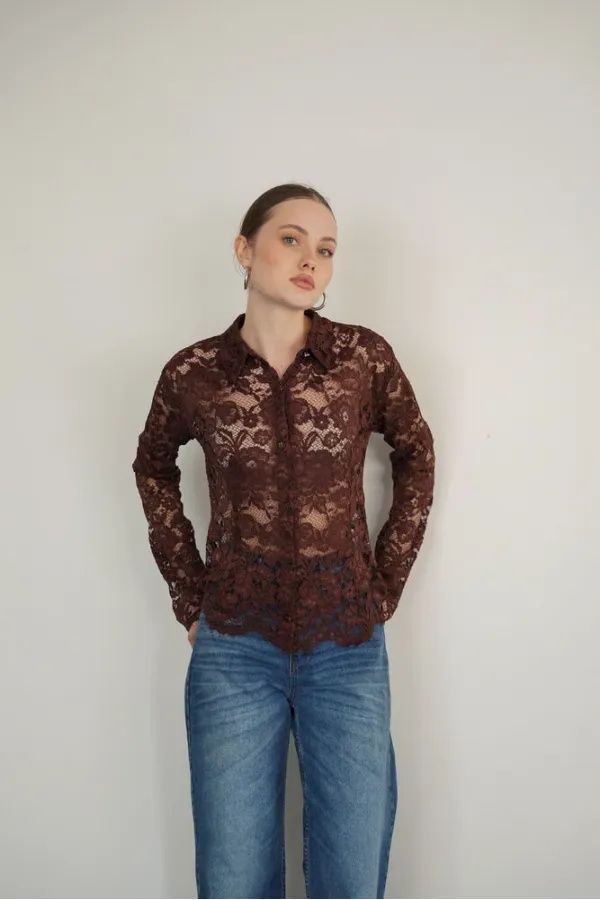 Brode Danteli Toptan Gömlek - Kahve | F2081 - Topshow