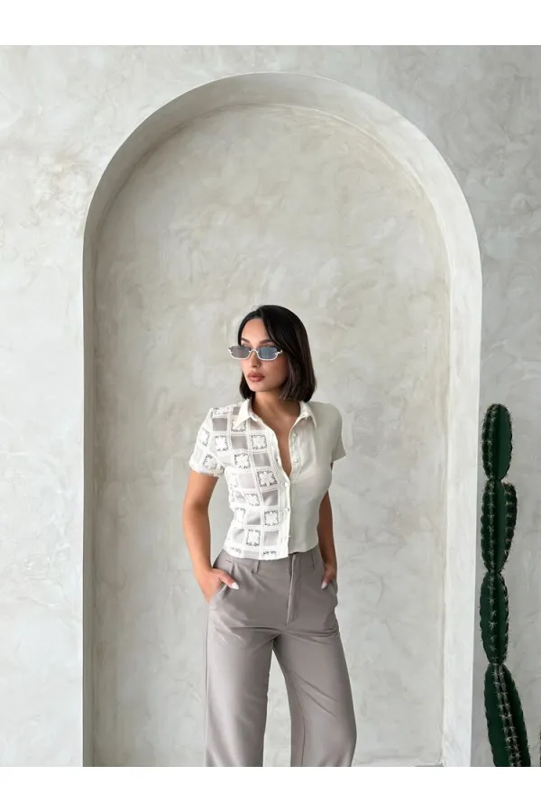 Dantel Detaylı Gömlek - Taşa Taş | Topshow