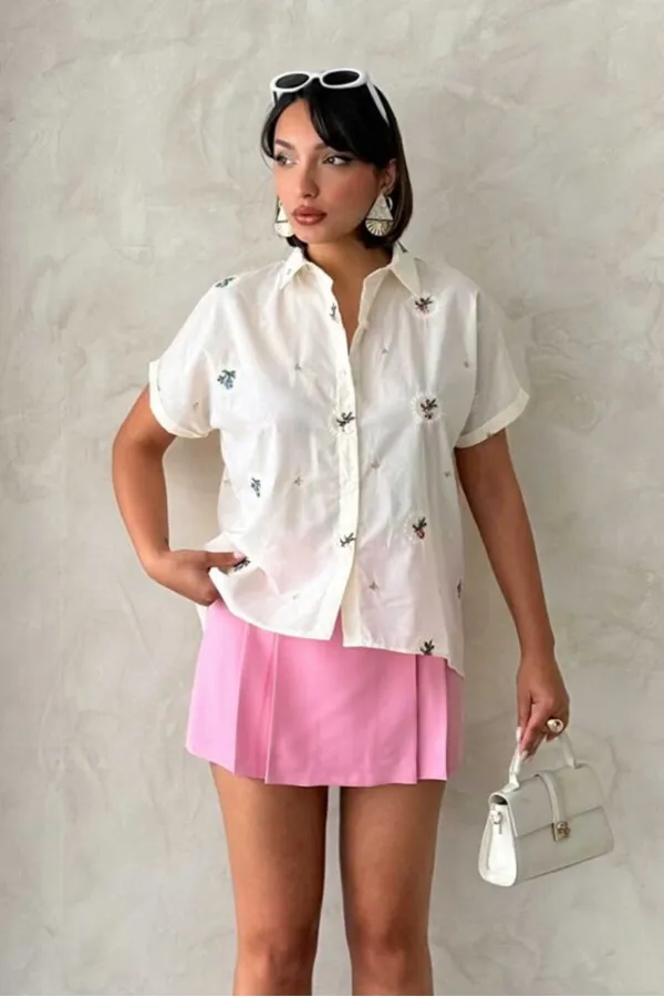 Nakışlı Toptan Gömlek - Taş | Topshow