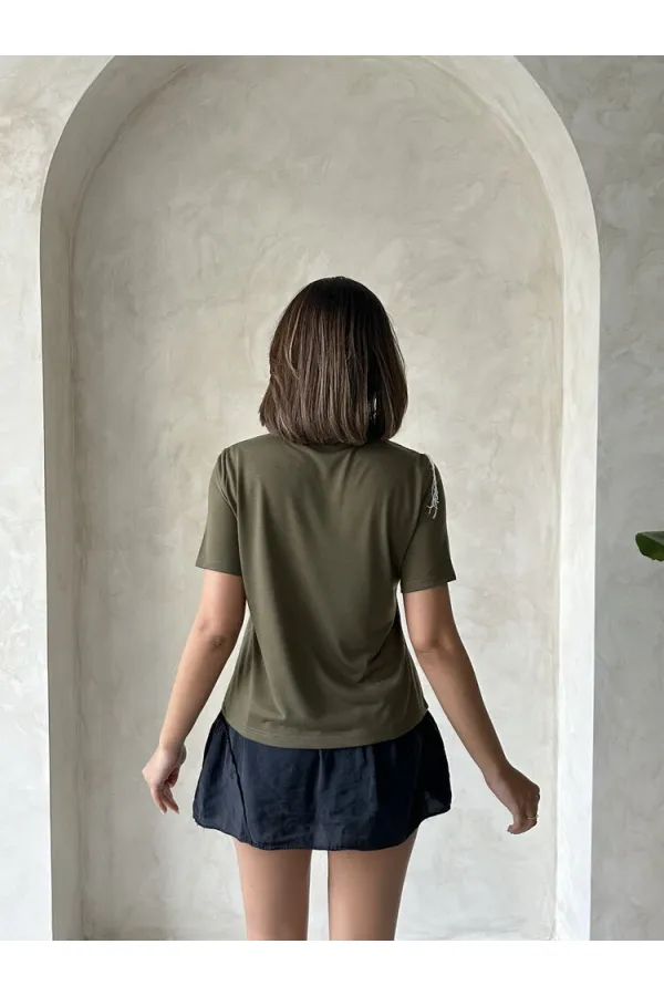 Topshow Haki Çoban Dikişli Toptan Tişört