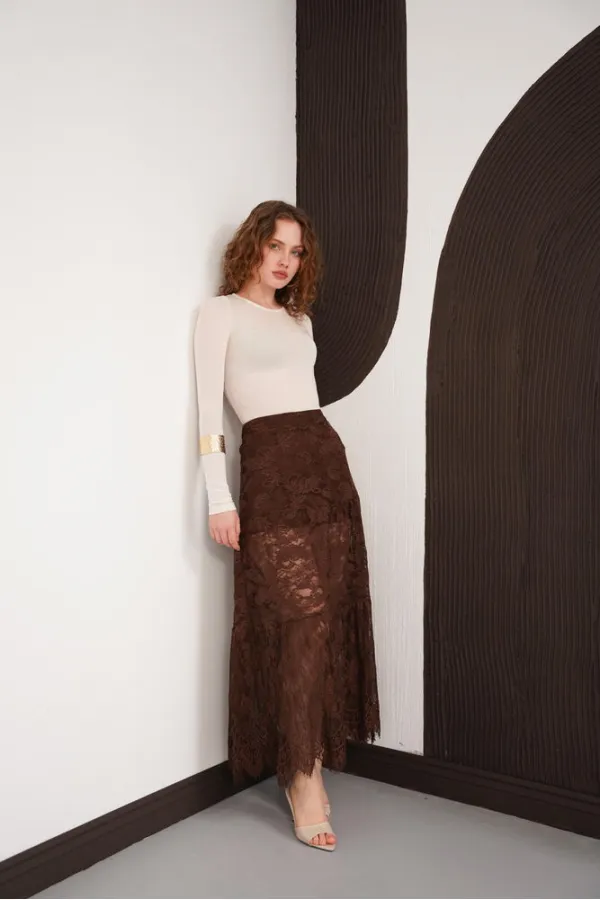 Ruffled Lace Skirt - Brown | F2074 - Topshow