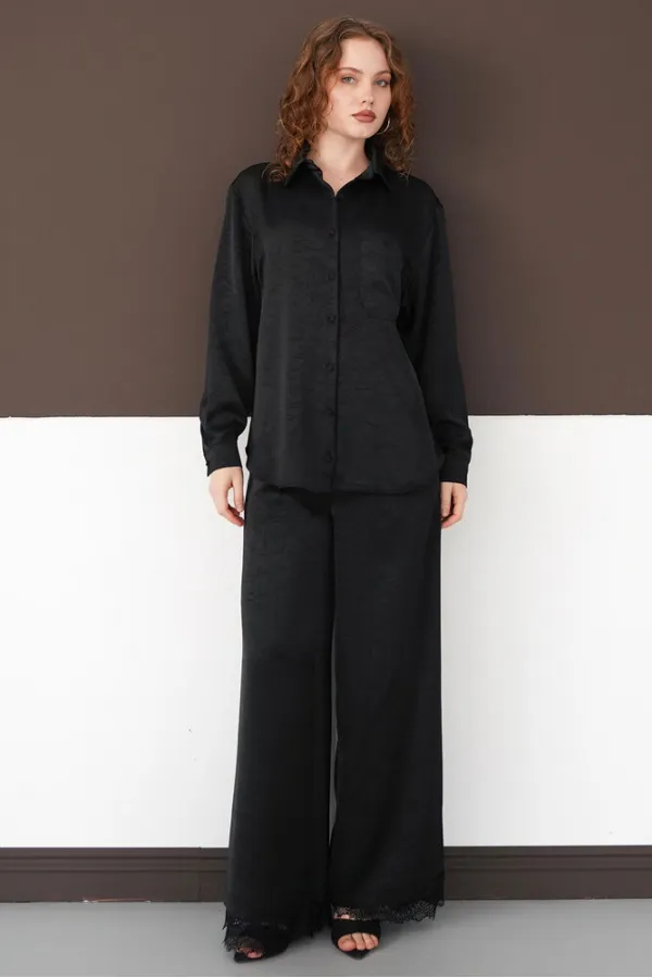 Pleated Hem Lace Up Wholesale Trousers - Black | F2102 - Topshow