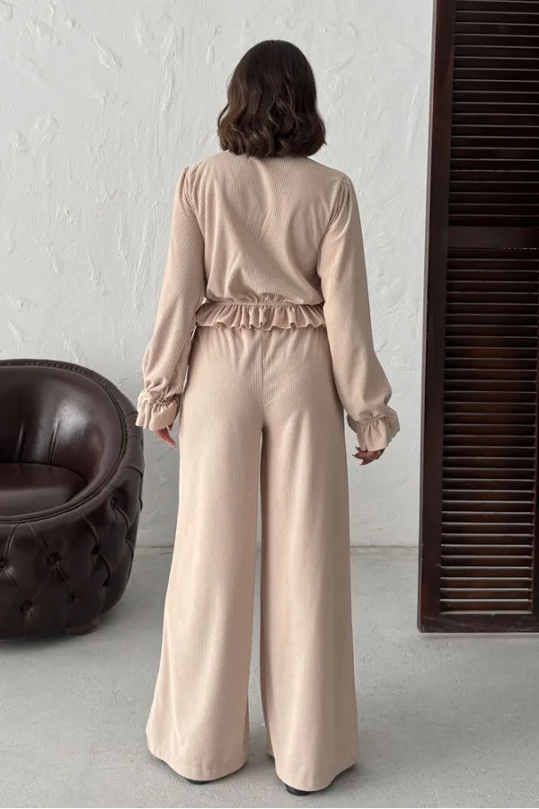 Topshow - Toptan Fitilli Kadife Pantolon - Taş