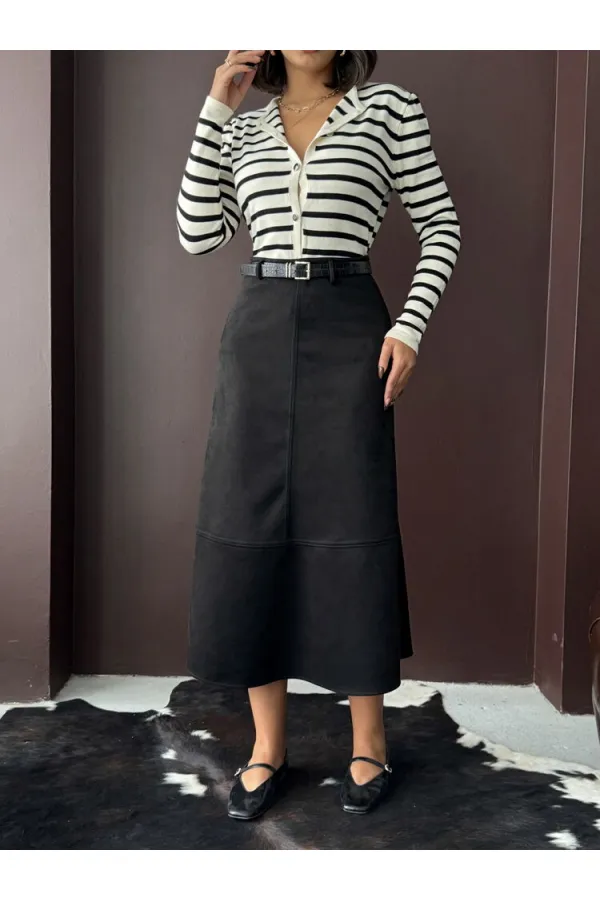 Topshow Scuba Suede Skirt - Black | F2004