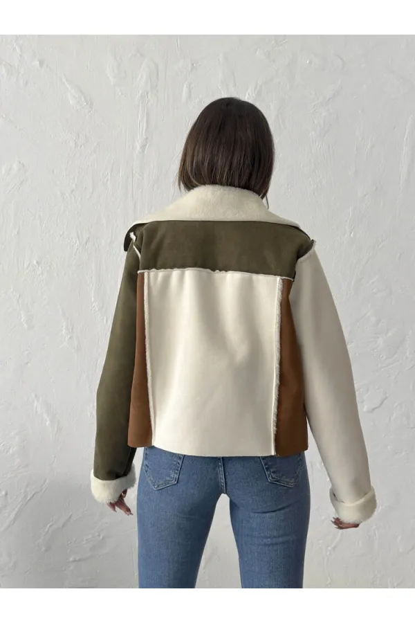 Topshow - Vente en gros de manteaux en daim laminés fourrure de lapin - Crème, kaki, beige