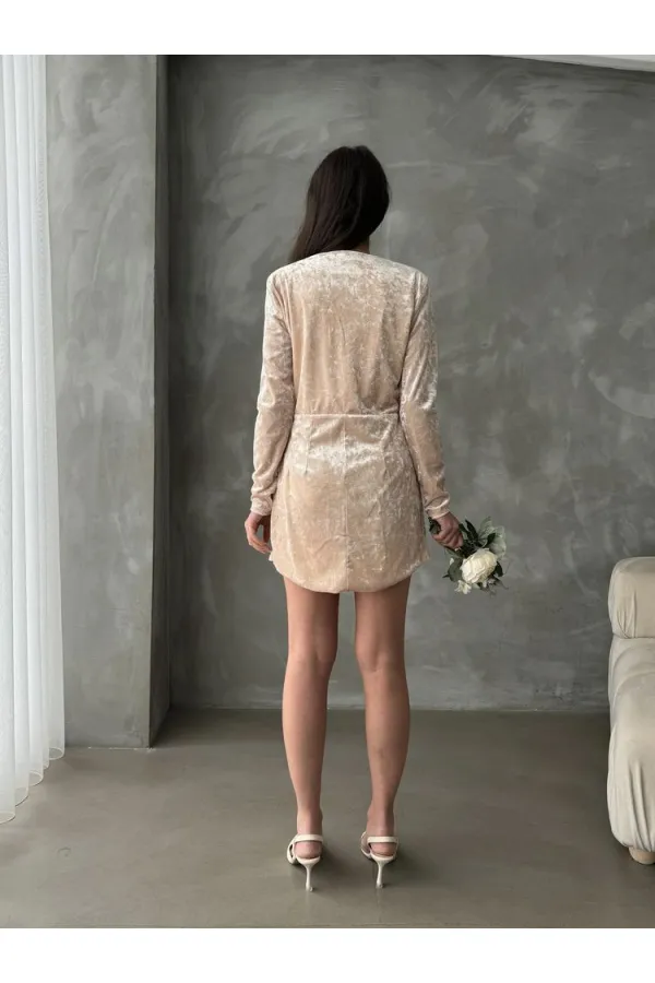 Knee-Length Embellished Wholesale Dress - Stone | TOPSHOW | F1376