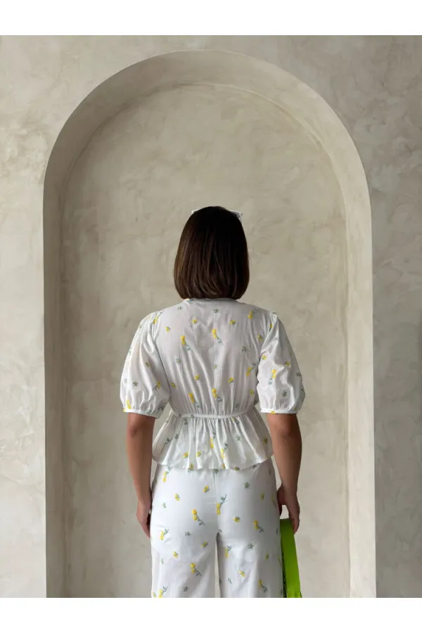 Nakışlı Vual Bluz - Sarı | Topshow