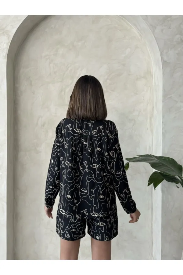 Nakışlı Toptan Şort - Siyah | Topshow