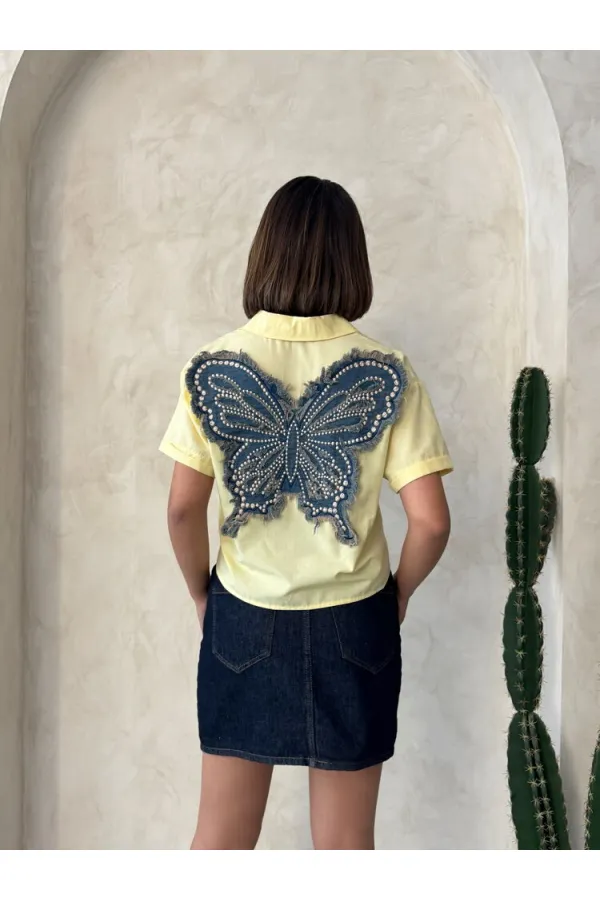 Kelebek Detaylı Toptan Gömlek   Sarı | Topshow