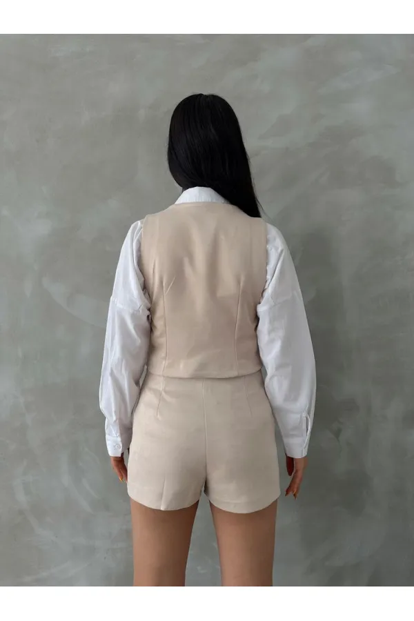 Gilet en daim beige (vente en gros) | TOPSHOW | f1528