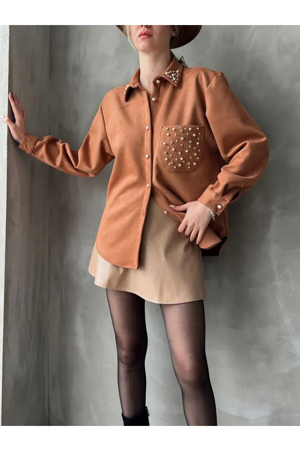 Cebi Tasli Toptan Gömlek - Taba | TOPSHOW | F1617