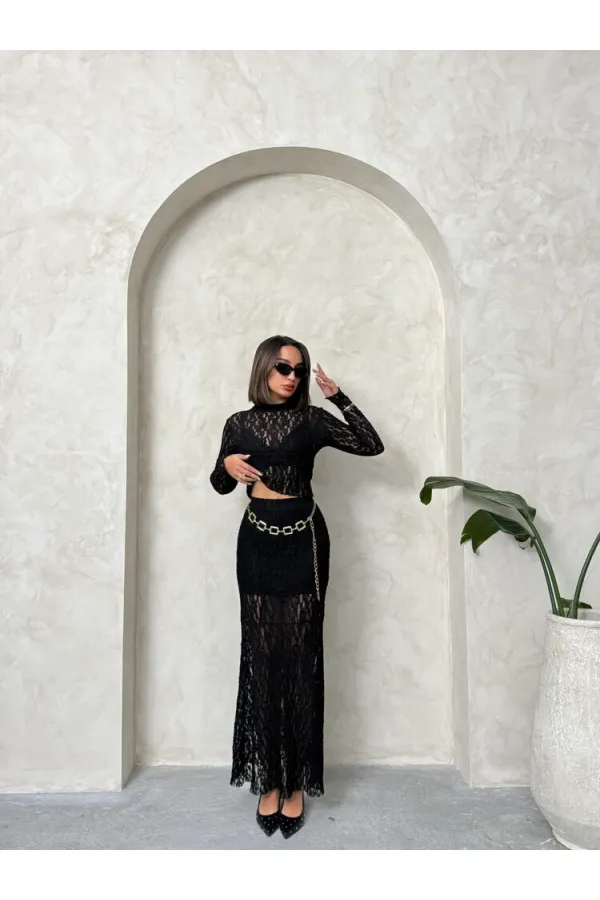 Dantel Toptan Abiye Etek- Siyah | TOPSHOW | F1887