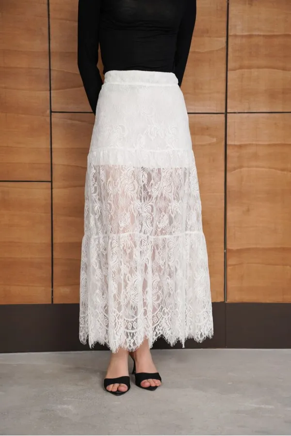 Ruffled Lace Skirt - Cream | F2074 - Topshow