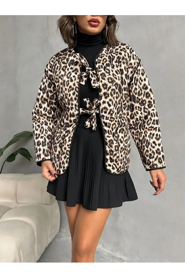 Veste matelassée à nouer sur le devant - Léopard | TOPSHOW | F1784