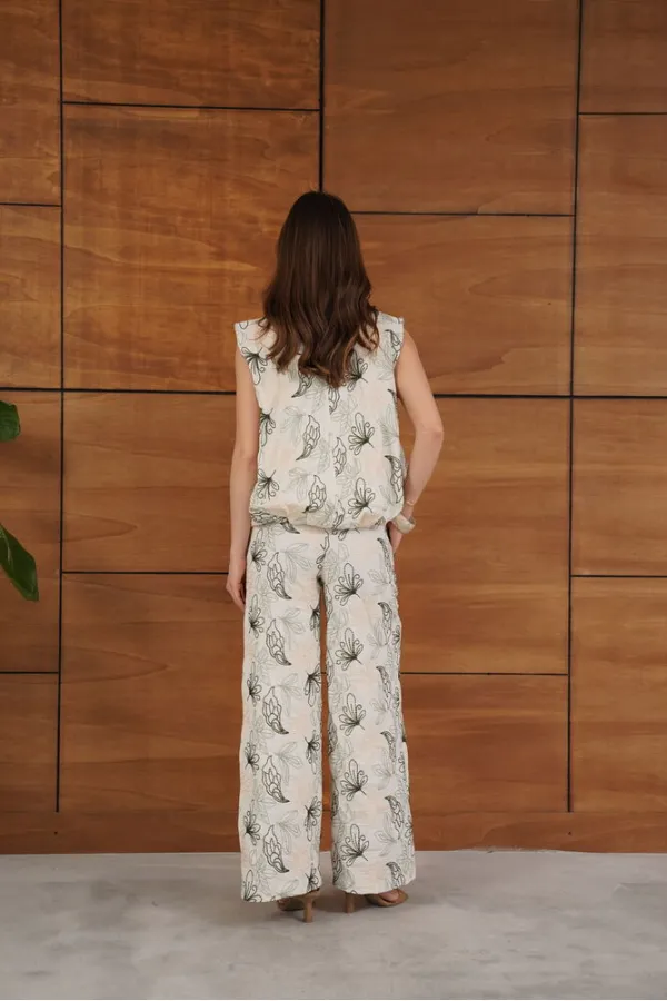 Topshow Embroidered Linen Trousers - Stone | F2008