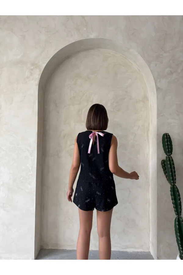 Fiyonk Taş Baskılı Şort - Siyah | Topshow