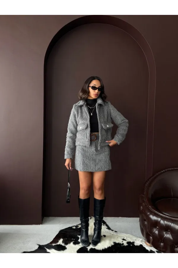 Topshow - Veste femme aspect fourrure synthétique en gros - Grise